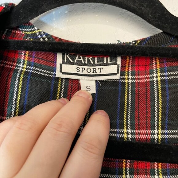 VTG Karlie Sport 90s Red Plaid Vest Gold Buttons Sz S - Picture 3 of 5